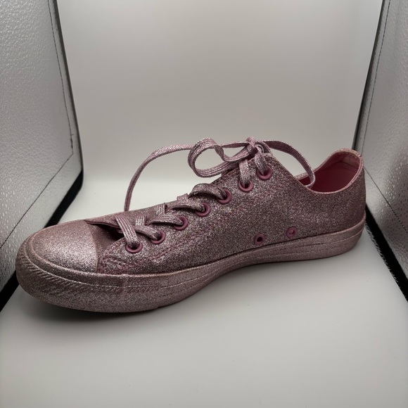 Converse Chuck Taylors All Over Metallic Pink Glitter Low-Top Lace Up Sneakers - Picture 3 of 9
